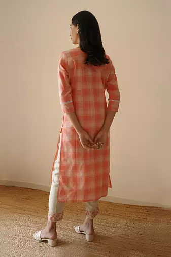 Peach straight kurta set
