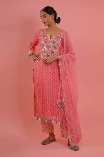 Mahruk pink printed gota work kurta set