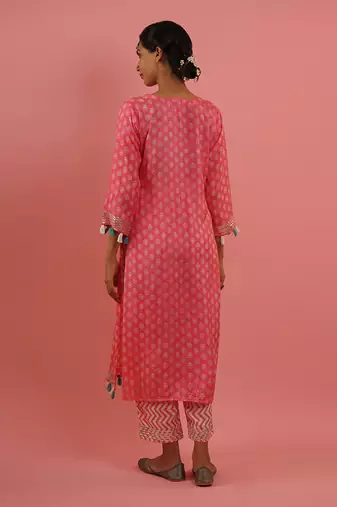 Mahruk pink printed gota work kurta set
