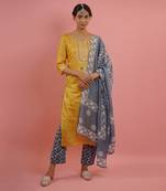 Mahruk yellow embroidered kurta set