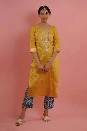 Mahruk yellow embroidered kurta set