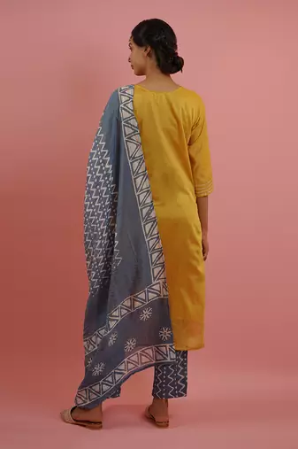 Mahruk yellow embroidered kurta set