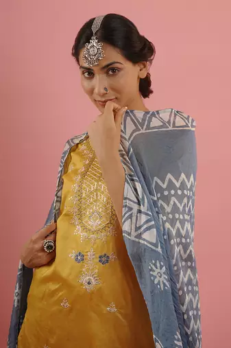 Mahruk yellow embroidered kurta set