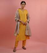 Mahruk yellow and grey silk kurta set