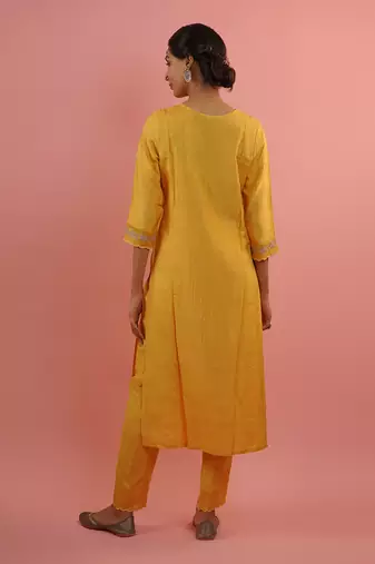 Mahruk yellow and grey silk kurta set