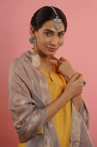Mahruk yellow and grey silk kurta set
