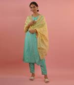 Mahruk ocean blue & yellow silk kurta set