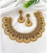 Gold plated traditional kundan pearl choker jewellery set for women
