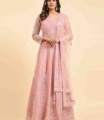 JUSTFASHION NET Anarkali Gown  Round Neck PEACH