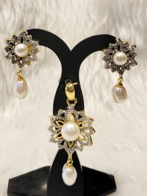 Mannat raj pearls & jewellers natural fresh water pearls hyderabadi pearls daily wear designer pendant set 2