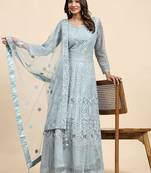JUSTFASHION NET Anarkali Gown  Round Neck GREY