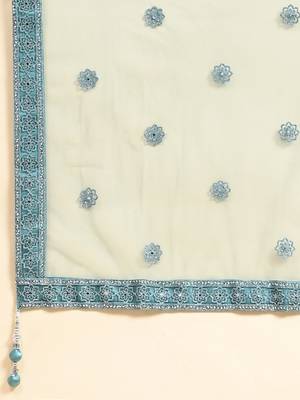 JUSTFASHION NET Anarkali Gown  Round Neck TURQUOISE 5