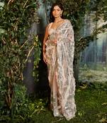 Pink tiki frill saree set