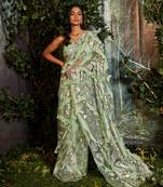 Green tiki frill saree set