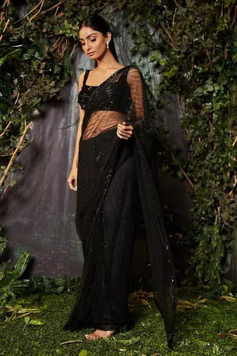 Black tiki handwork saree set