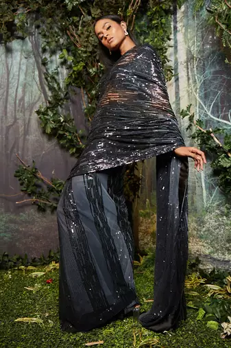 Black tiki saree set