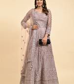 JUSTFASHION NET Anarkali Gown  V Neck BROWN