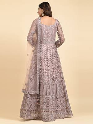 JUSTFASHION NET Anarkali Gown  V Neck BROWN 4
