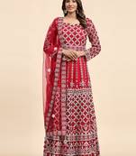 JUSTFASHION NET ANARKALI GOWN V NECK PINK