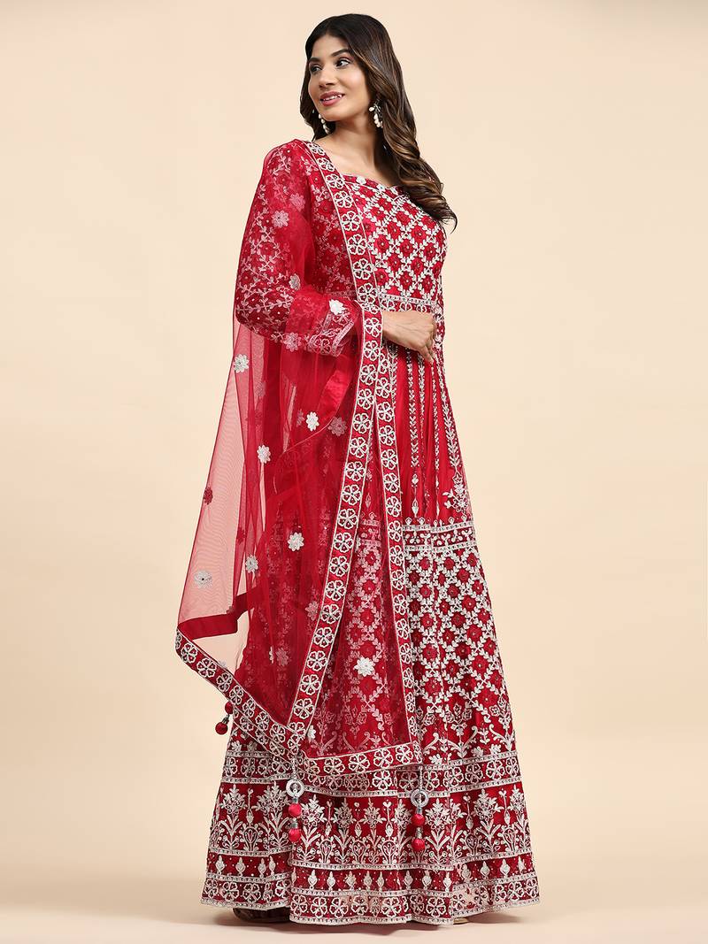 JUSTFASHION NET ANARKALI GOWN V NECK PINK