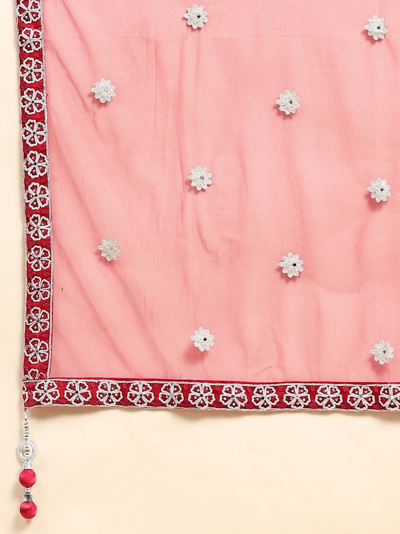 JUSTFASHION NET ANARKALI GOWN V NECK PINK