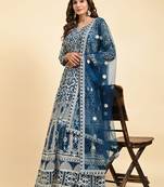 JUSTFASHION NET ANARKALI GOWN V NECK BLUE