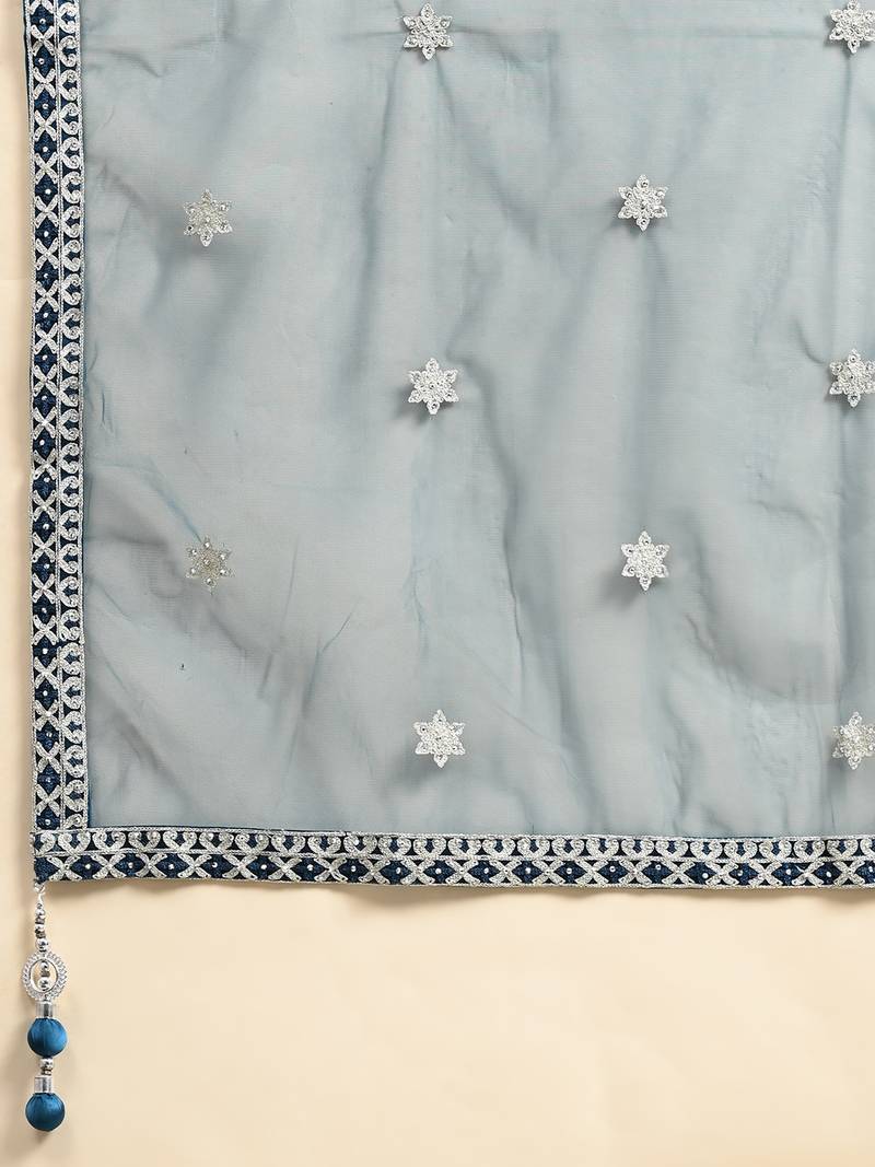 JUSTFASHION NET ANARKALI GOWN V NECK BLUE