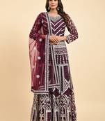 JUSTFASHION NET ANARKALI GOWN V NECK WINE