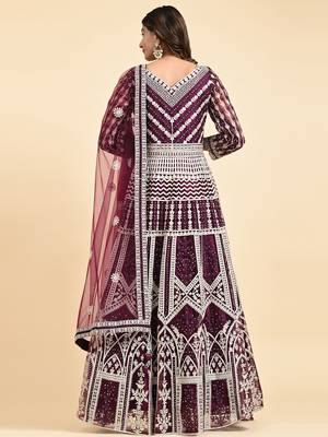 JUSTFASHION NET ANARKALI GOWN V NECK WINE 4