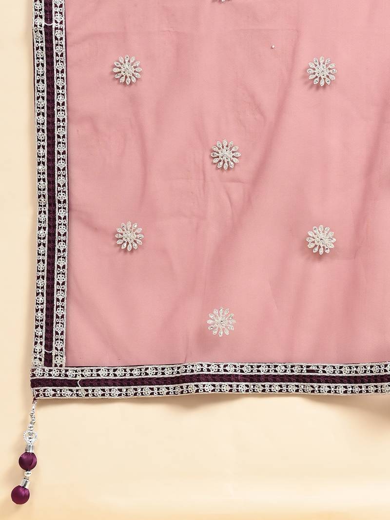 JUSTFASHION NET ANARKALI GOWN V NECK WINE