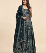 JUSTFASHION Georgette ANARKALI GOWN Round NECK TURQUOISE COLOR 