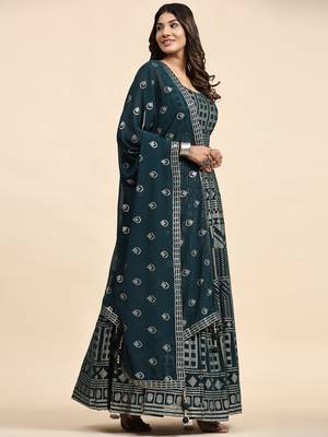 JUSTFASHION Georgette ANARKALI GOWN Round NECK TURQUOISE COLOR  2