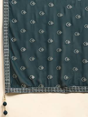 JUSTFASHION Georgette ANARKALI GOWN Round NECK TURQUOISE COLOR  5