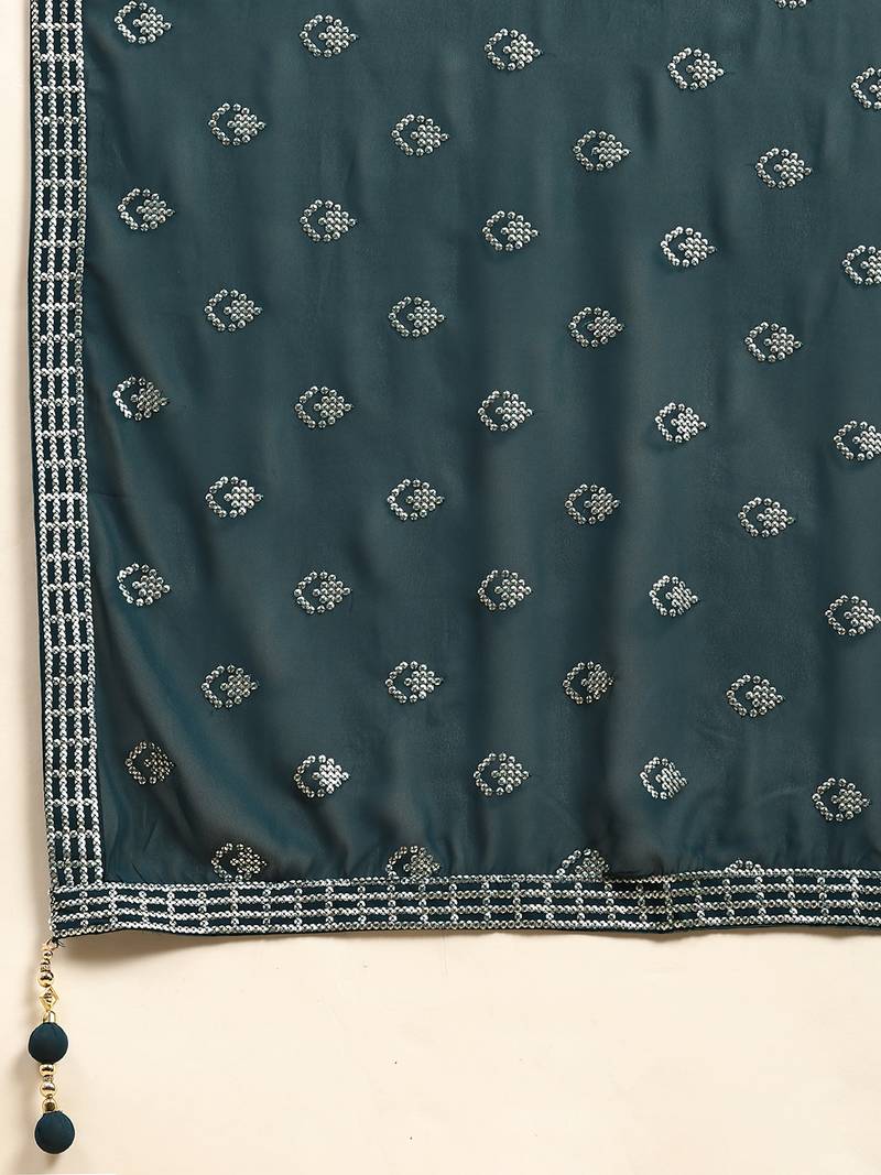 JUSTFASHION Georgette ANARKALI GOWN Round NECK TURQUOISE COLOR 