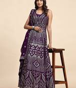 JUSTFASHION Georgette ANARKALI GOWN Round NECK PURPLE COLOR 