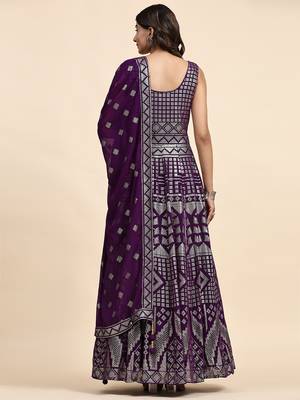 JUSTFASHION Georgette ANARKALI GOWN Round NECK PURPLE COLOR  4