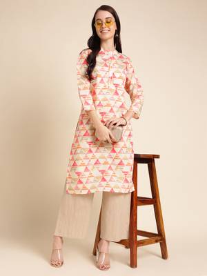 Red Chanderi Geometric Printed Straight Kurta 1