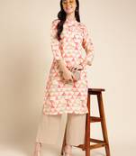 Red Chanderi Geometric Printed Straight Kurta