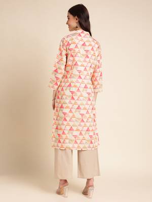Red Chanderi Geometric Printed Straight Kurta 2