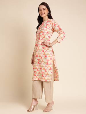 Red Chanderi Geometric Printed Straight Kurta 3
