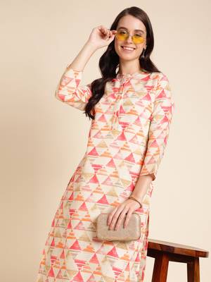 Red Chanderi Geometric Printed Straight Kurta 4