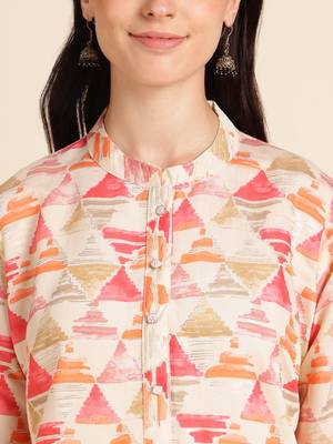 Red Chanderi Geometric Printed Straight Kurta 5