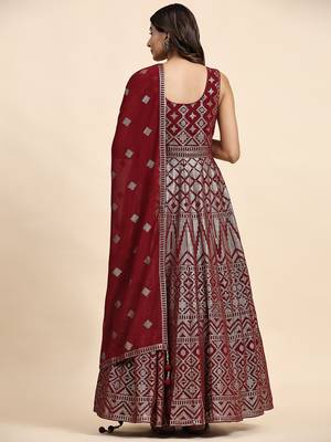 JUSTFASHION Georgette ANARKALI GOWN Round NECK MAROON COLOR  4