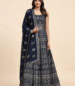 JUSTFASHION Georgette ANARKALI GOWN Round NECK BLUE COLOR 