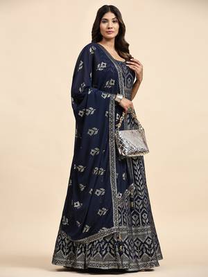 JUSTFASHION Georgette ANARKALI GOWN Round NECK BLUE COLOR  3