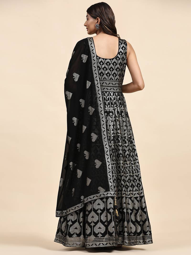 JUSTFASHION Georgette ANARKALI GOWN Round NECK BLACK COLOR 
