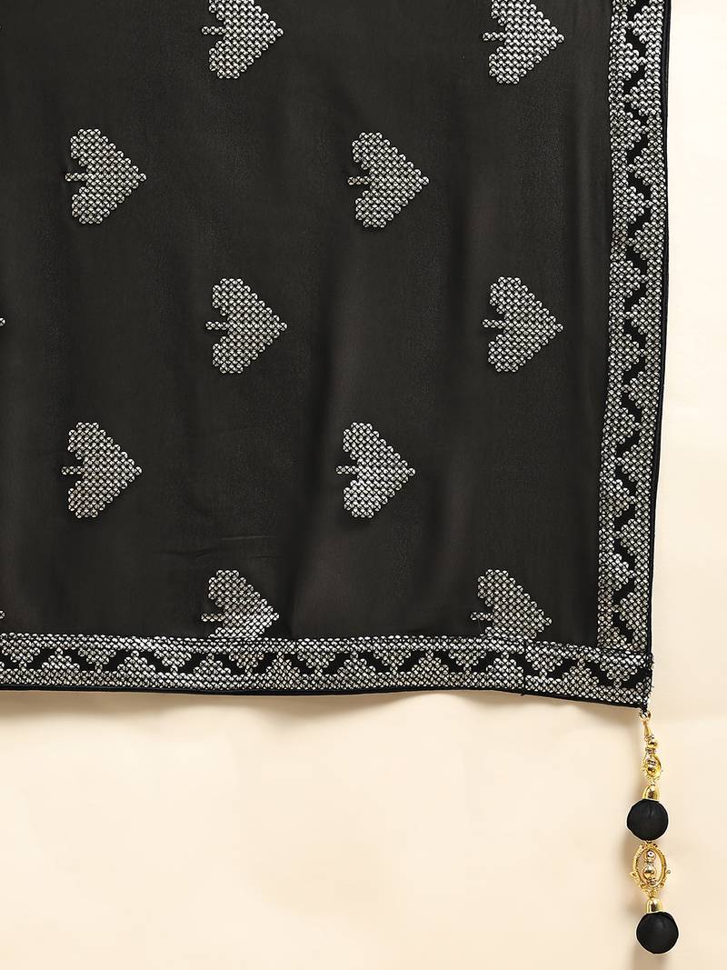 JUSTFASHION Georgette ANARKALI GOWN Round NECK BLACK COLOR 