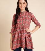 Red Poly Rayon Digital Printed A-line Top