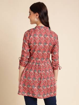 Red Poly Rayon Digital Printed A-line Top 2