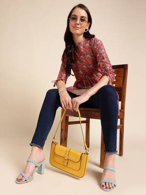 Red Poly Rayon Digital Printed A-line Top 4